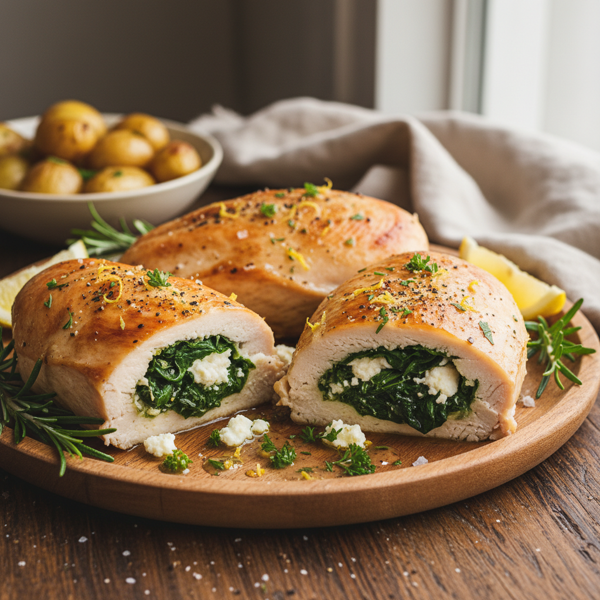 Lemon Herb Spinach and Goat Cheese Stuffed Chicken Breasts recipe