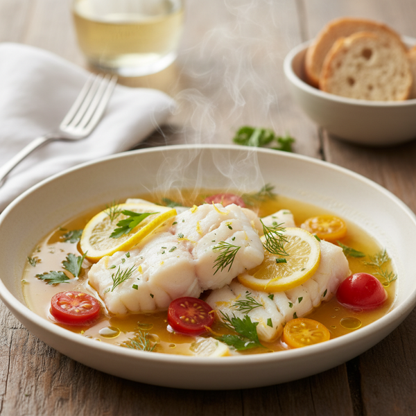 Lemon Herb White Wine Poached Cod recipe