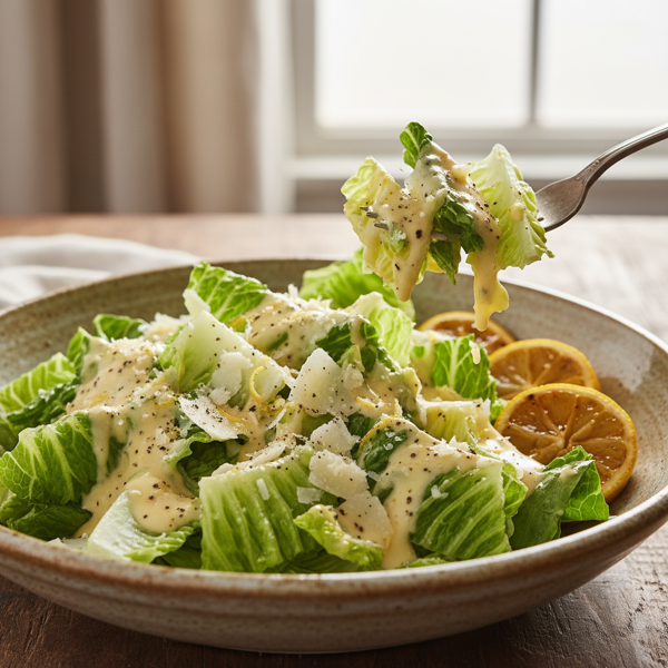Lemon Pepper Parmesan Cream Dressing over Chopped Romaine recipe