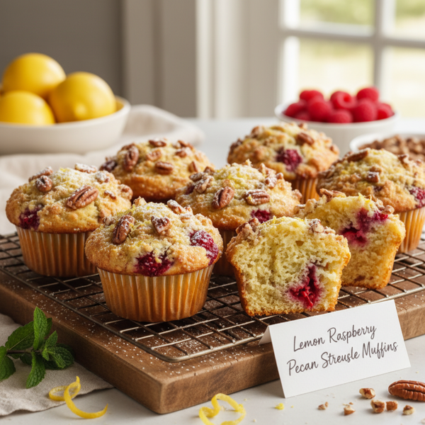Lemon Raspberry Pecan Streusel Muffins recipe