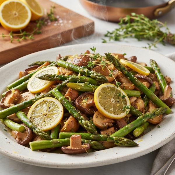 Lemon Thyme Sautéed Asparagus and Mushroom Medley recipe