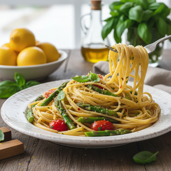 Lemony Basil Asparagus Linguine recipe