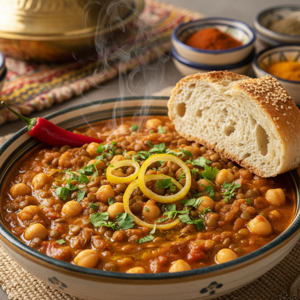 Lemony Moroccan Lentil & Chickpea Stew recipe