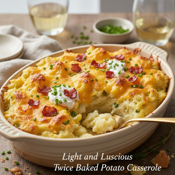 Light and Luscious Twice Baked Potato Casserole recipe