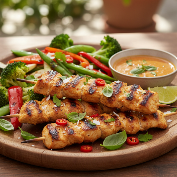 Lighter Grilled Thai Red Curry Chicken with Fresh Veggies recipe