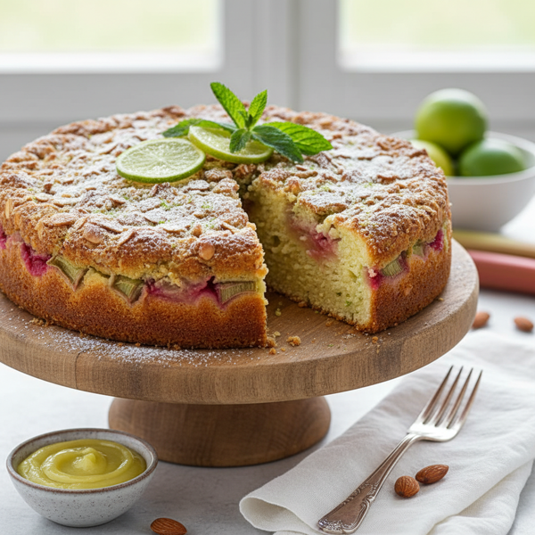 Lime-Infused Almond & Rhubarb Delight Cake recipe