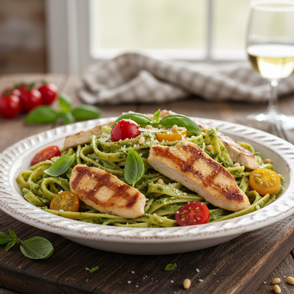 Linguine with Creamy Pesto Chicken Delight recipe
