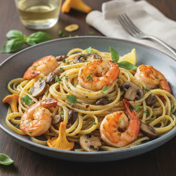 Linguine with Creamy Shrimp and Mushroom Herb Sauce recipe