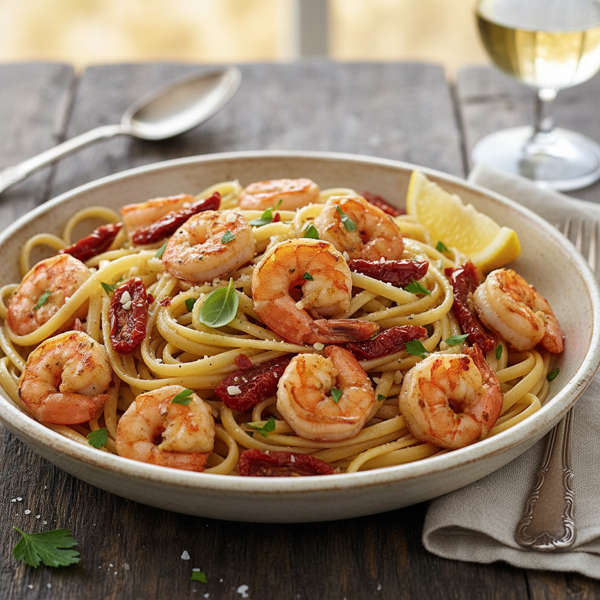 Linguine with Garlic Shrimp and Sun-Dried Tomato Medley recipe