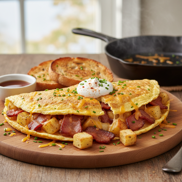 Loaded Canadian Bacon & Potato Omelet recipe