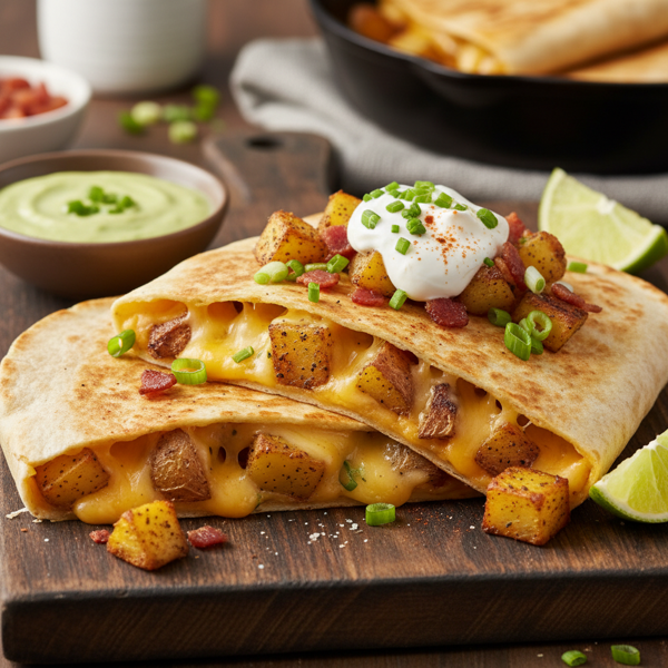 Loaded Cheddar Potato Quesadilla recipe