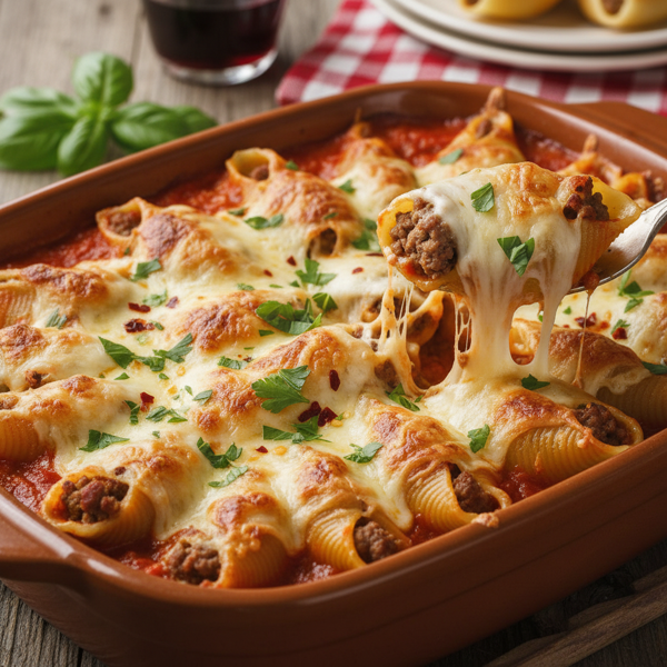 Loaded Cheesy Beef-Stuffed Pasta Shells recipe