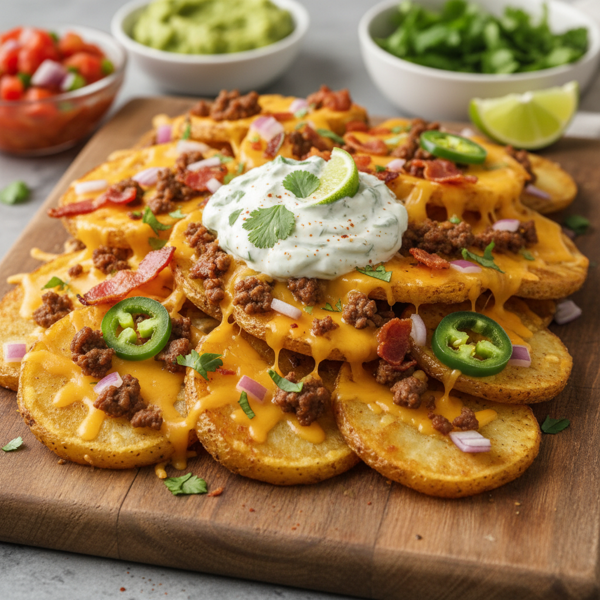 Loaded Potato Nachos with Zesty Cilantro Sour Cream recipe