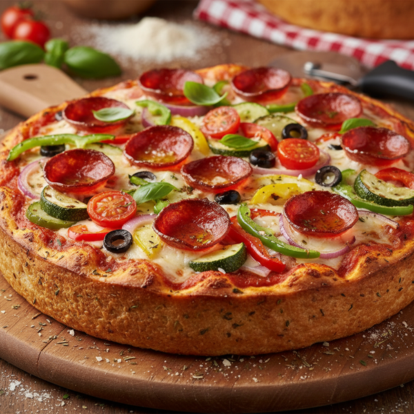 Loaded Veggie & Pepperoni Delight Pizza recipe
