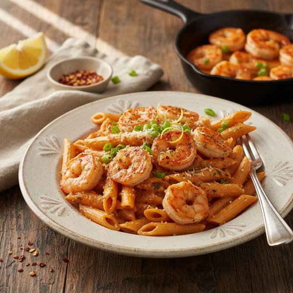 Louisiana-style Creamy Shrimp Alfredo Penne recipe