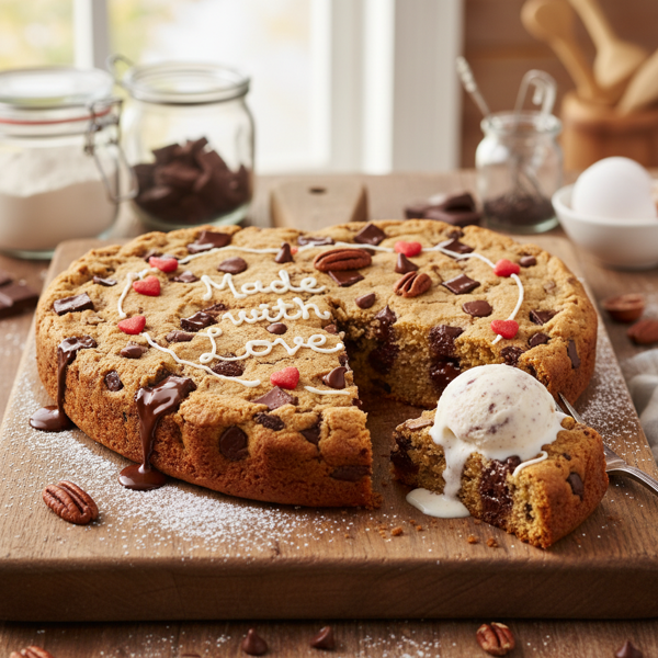 Lovingly Heart-Shaped Chocolate Chip Cookie Cake recipe