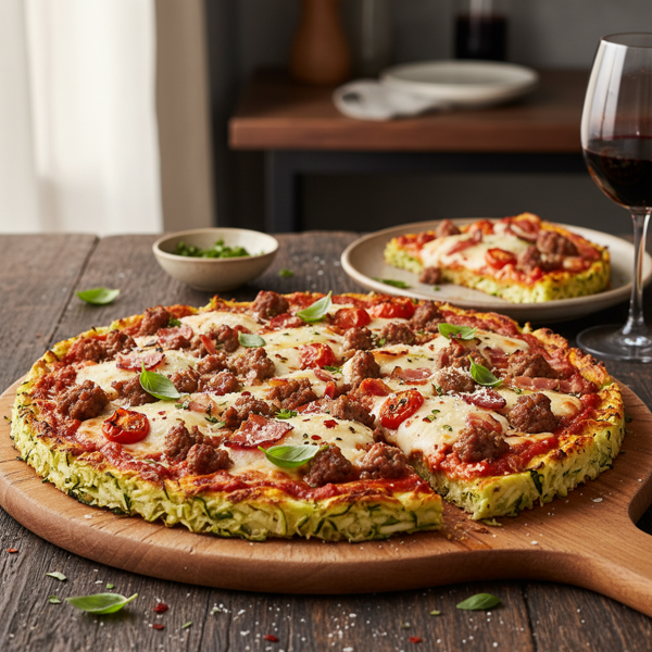 Low-Carb Zucchini Pizza with Savory Meat Topping recipe