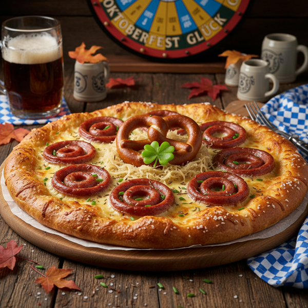 Lucky Oktoberfest Pizza with Kielbasa, Sauerkraut, and Muenster recipe