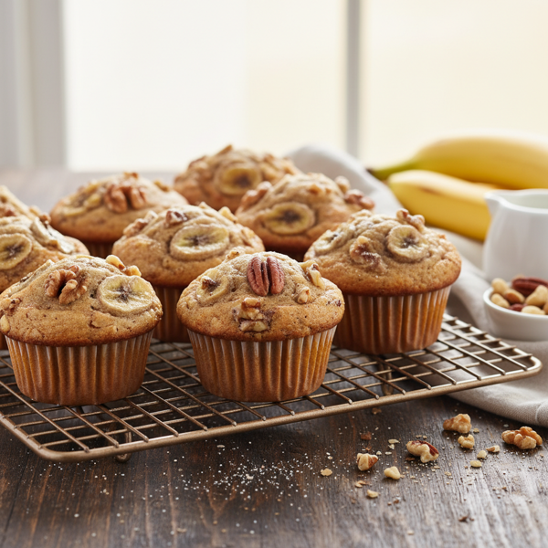 Luscious Banana Buttermilk Muffins with Nuts recipe