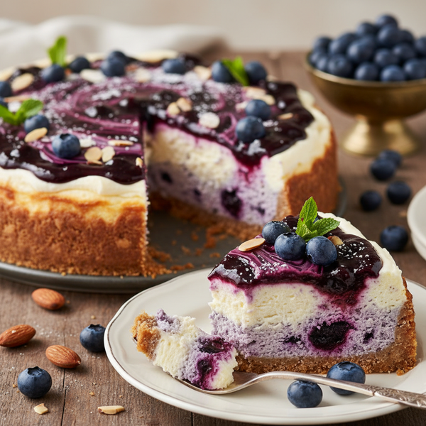 Luscious Blueberry Almond Cream Cheesecake recipe