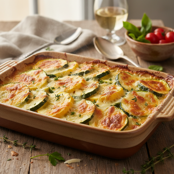 Luscious Cheesy Zucchini & Squash Bake recipe