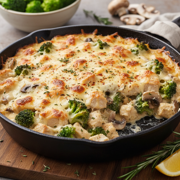 Luscious Creamy Mushroom and Broccoli Chicken Bake recipe