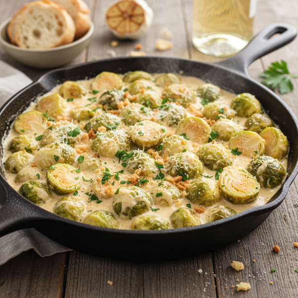 Luscious Creamy Parmesan Garlic Brussels Sprouts recipe