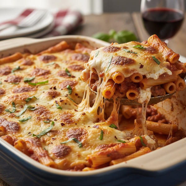Luscious Layered Cheesy Ziti Bake recipe