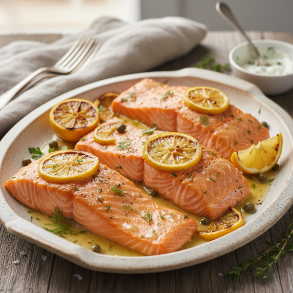 Luscious Lemon-Butter Baked Salmon Steaks recipe