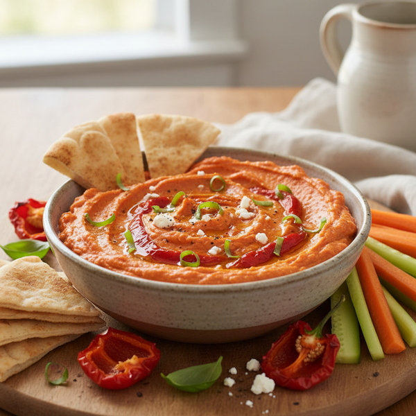 Luscious Low-Fat Roasted Red Pepper Basil Dip recipe
