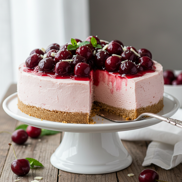 Luscious No Bake Cherry Cream Cheesecake recipe
