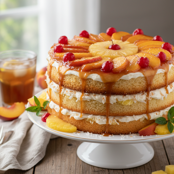 Luscious Peach Pineapple Cake Delight recipe