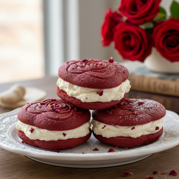 Luscious Red Velvet Rose Whoopie Sandwiches recipe
