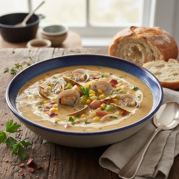 Luxurious Creamy Clam and Corn Chowder recipe