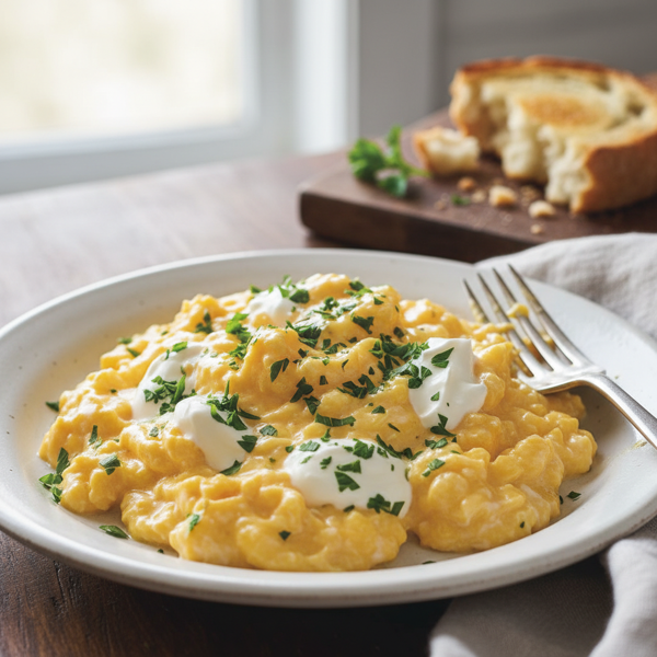 Luxurious Creamy Scrambled Eggs with Parsley recipe