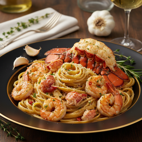 Luxurious Garlic Shrimp & Lobster Fettuccine recipe