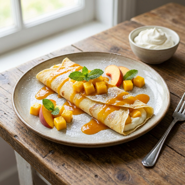 Mango & Peach Cream Cheese Crepe Delight recipe