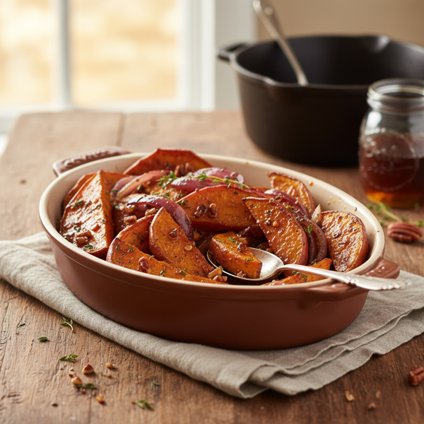Maple-Balsamic Caramelized Sweet Potatoes with Onions recipe