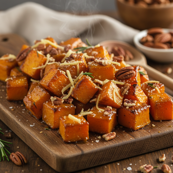 Maple-Ginger Glazed Roasted Butternut Squash with Toasted Pecans recipe