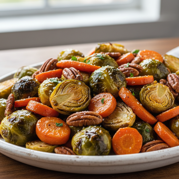 Maple-Glazed Brussels Sprouts and Carrots with Toasted Pecans recipe