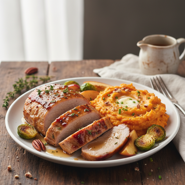 Maple-Glazed Pork Loin with Creamy Sweet Potato Mash recipe