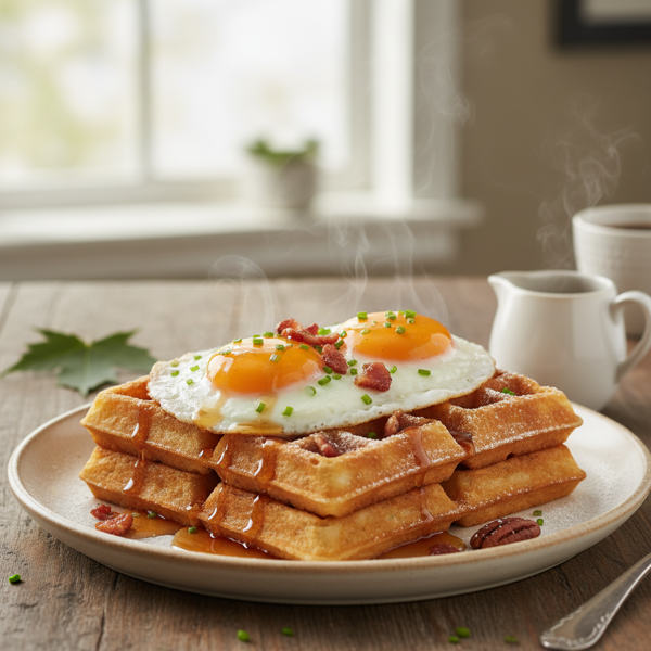 Maple-Infused Fried Eggs on Crunchy Waffles recipe
