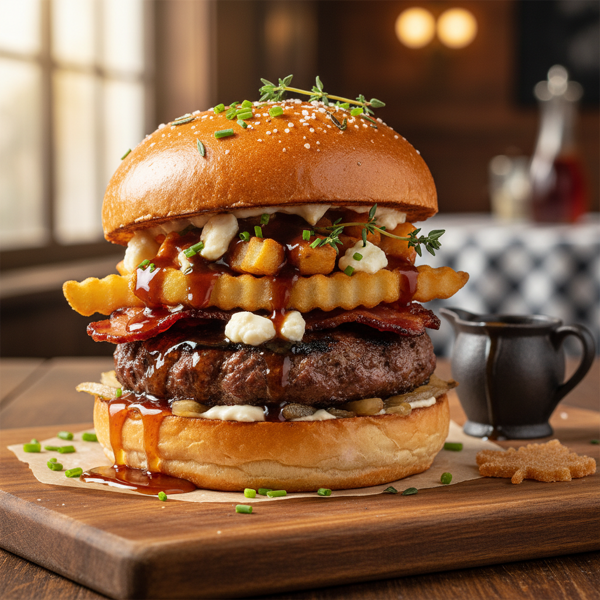 Maple-Infused Poutine Burger Delight recipe
