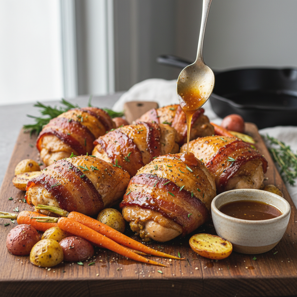 Maple-Mustard Bacon-Wrapped Chicken Thighs recipe