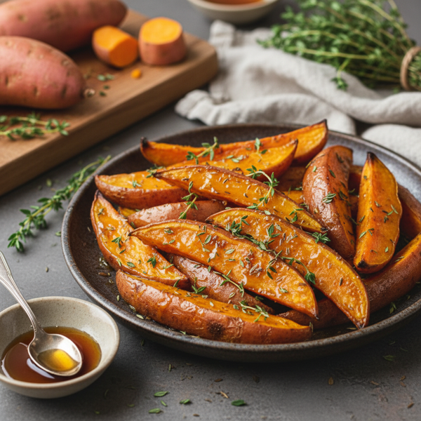 Maple Glazed Thyme Sweet Potatoes recipe