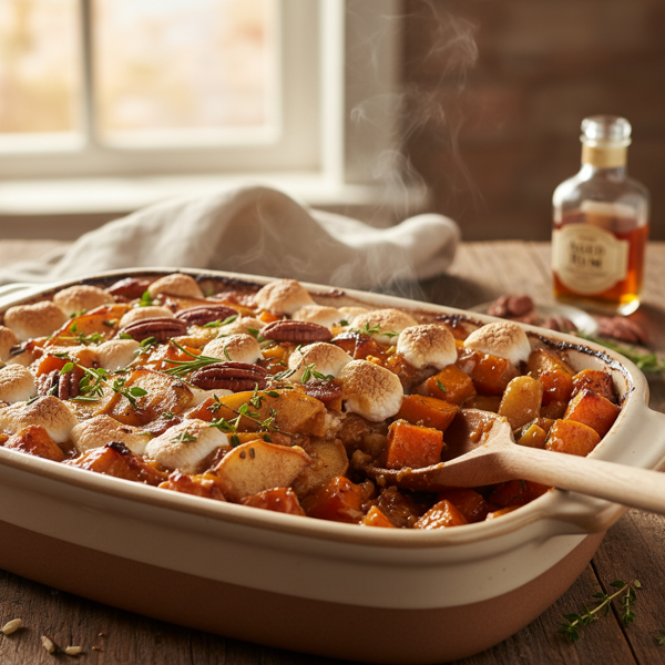 Maple Rum Sweet Potato and Apple Bake recipe