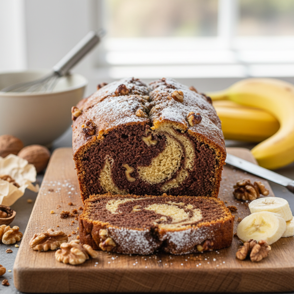 Marbled Black Walnut Banana Bread recipe