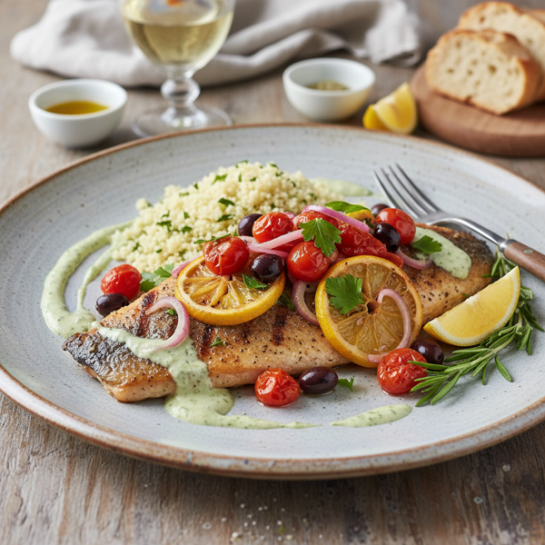 Mediterranean-Inspired Steelhead Trout with Creamy Tarragon Drizzle recipe