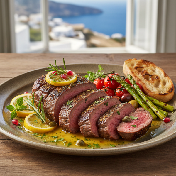Mediterranean-Style Beef Tenderloin with Lemon Butter Sauce recipe
