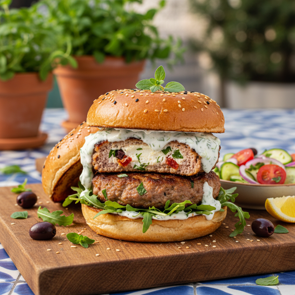 Mediterranean-Style Feta-Stuffed Turkey Burgers recipe